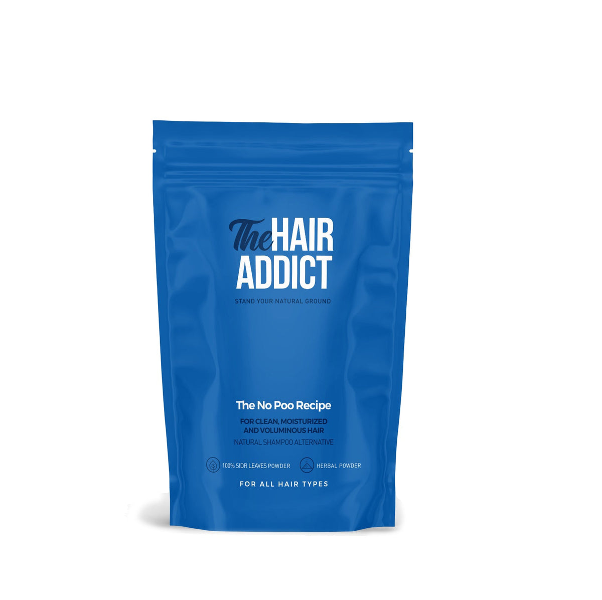 Refect Beauty The Hair Addict No Poo Recipe natural Sidr leaf powder shampoo alternative in a blue pouch