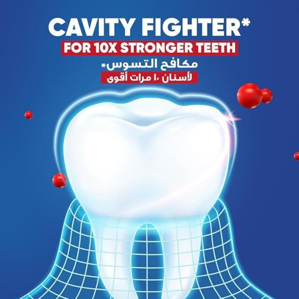 Refect Beauty Signal Cavity Fighter toothpaste graphic featuring a clean white tooth with a protective blue grid