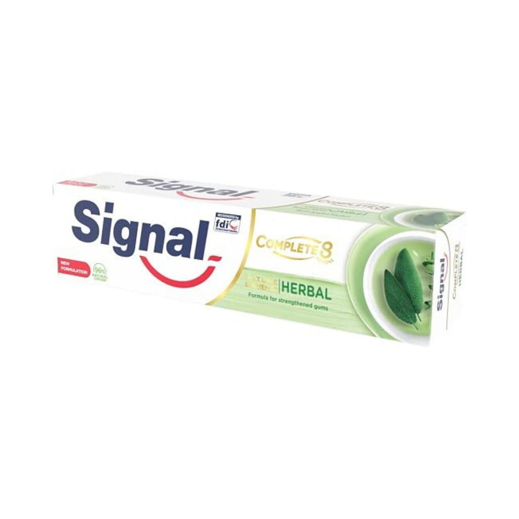 Refect Beauty Signal Complete 8 Nature Herbal toothpaste box featuring sage and thyme extracts for gum health