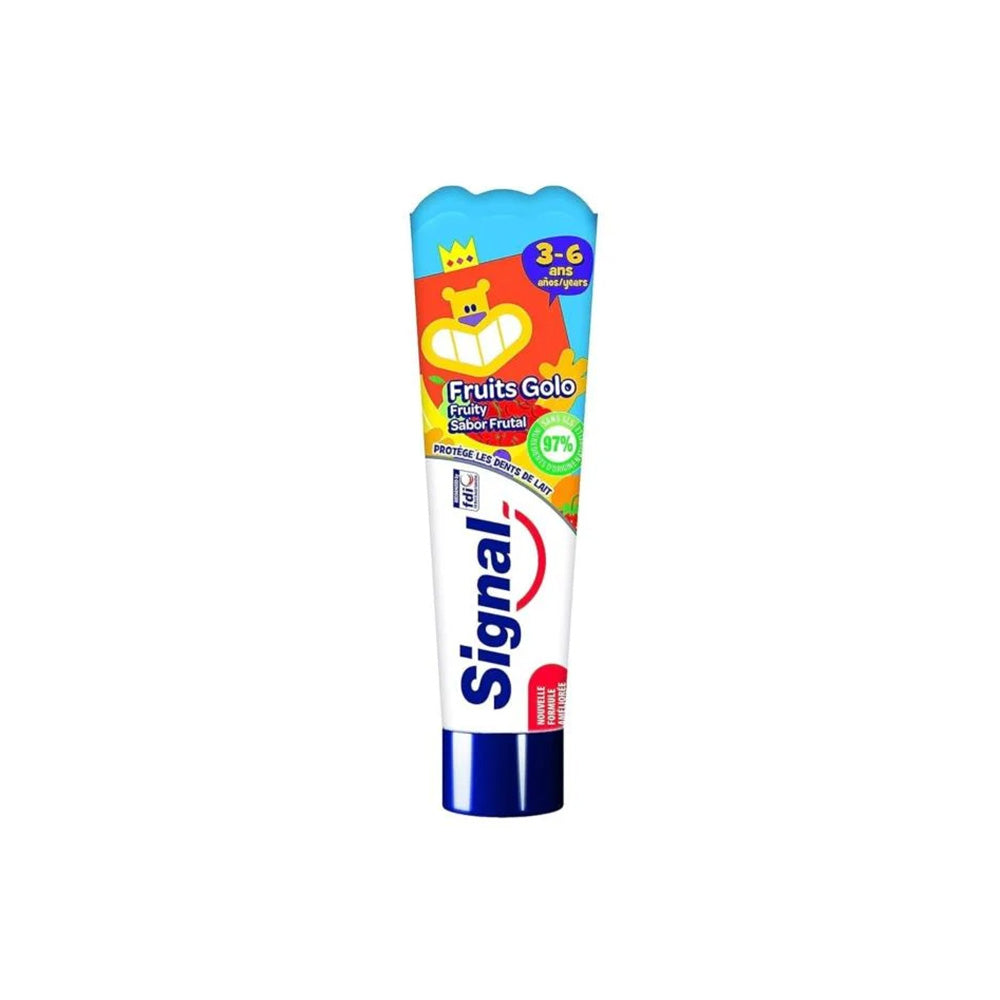 Refect Beauty Signal Kids Fruity Toothpaste in a blue tube with a cartoon character for children aged 3-6 years.