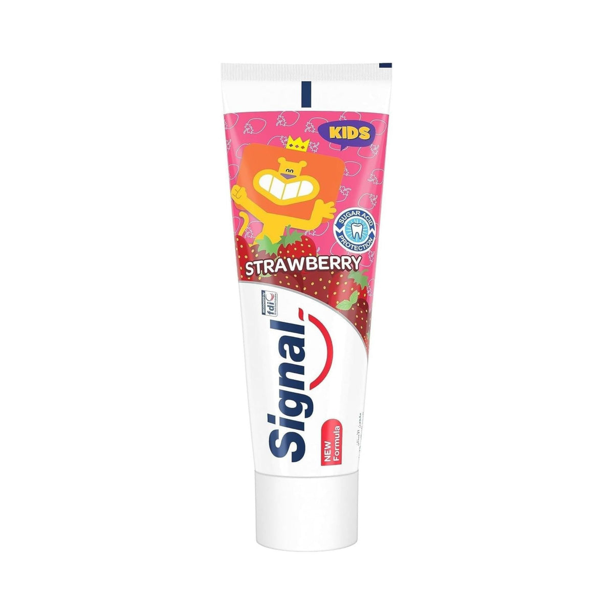 Refect Beauty Signal Kids strawberry toothpaste tube with a fun cartoon character design for cavity protection.