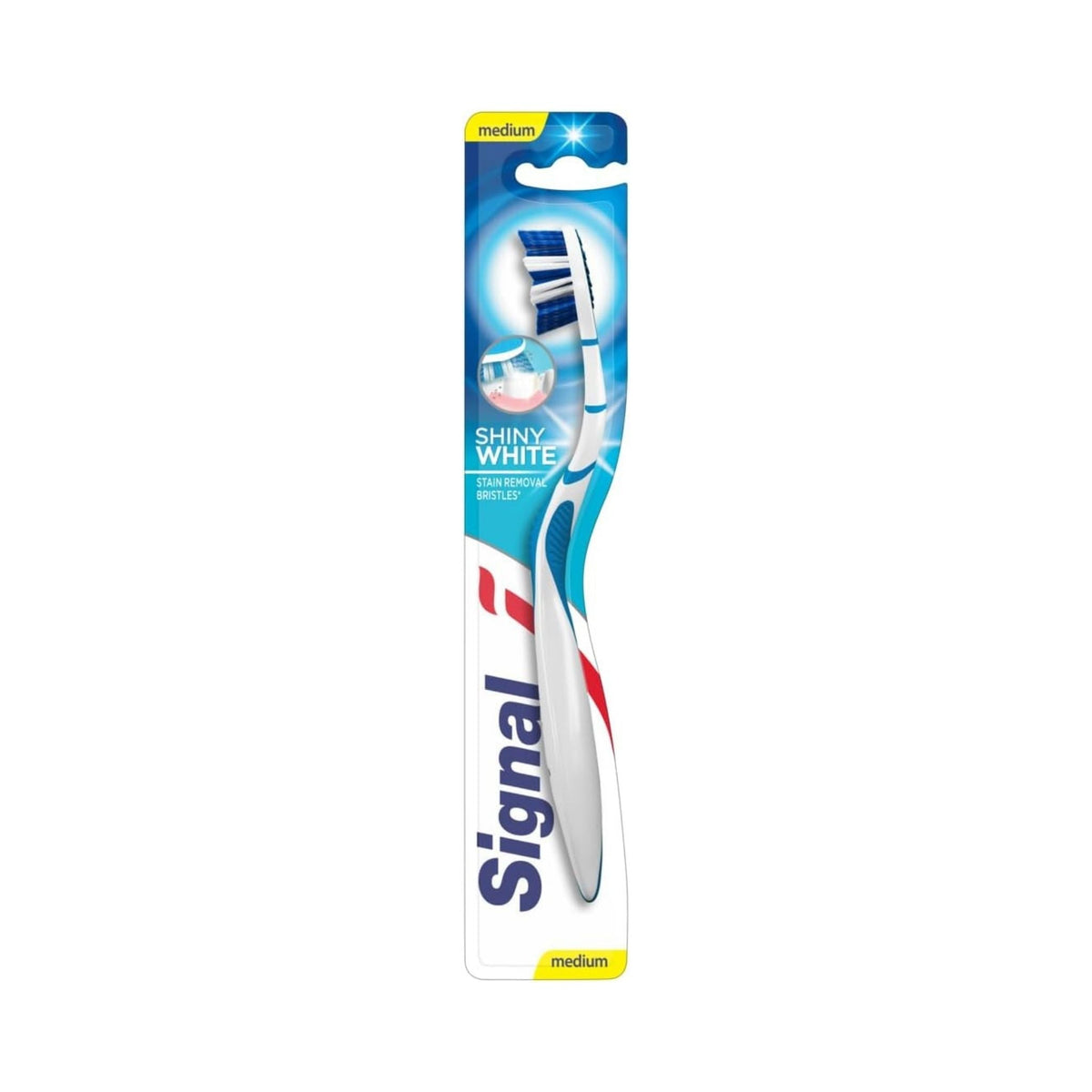 Refect Beauty Signal Shiny White medium toothbrush in blue and white packaging for effective stain removal