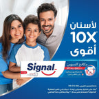 Refect Beauty Signal Cavity Fighter toothpaste tube with a smiling family in the background for daily oral care