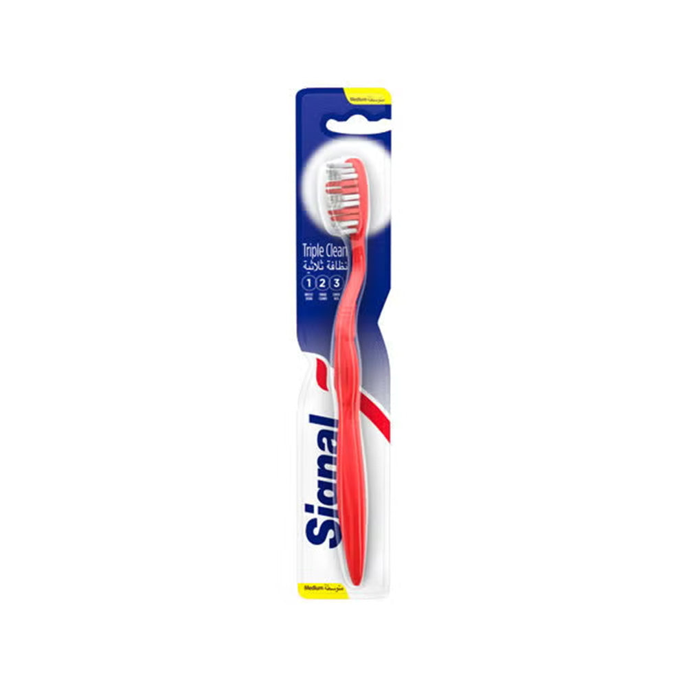 Refect Beauty Signal Triple Clean toothbrush in red with a multi-level bristle head and ergonomic handle in packaging