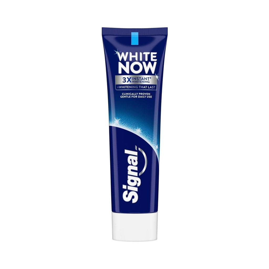 Refect Beauty Signal White Now 3X Instant Whitening toothpaste tube in blue packaging with white text