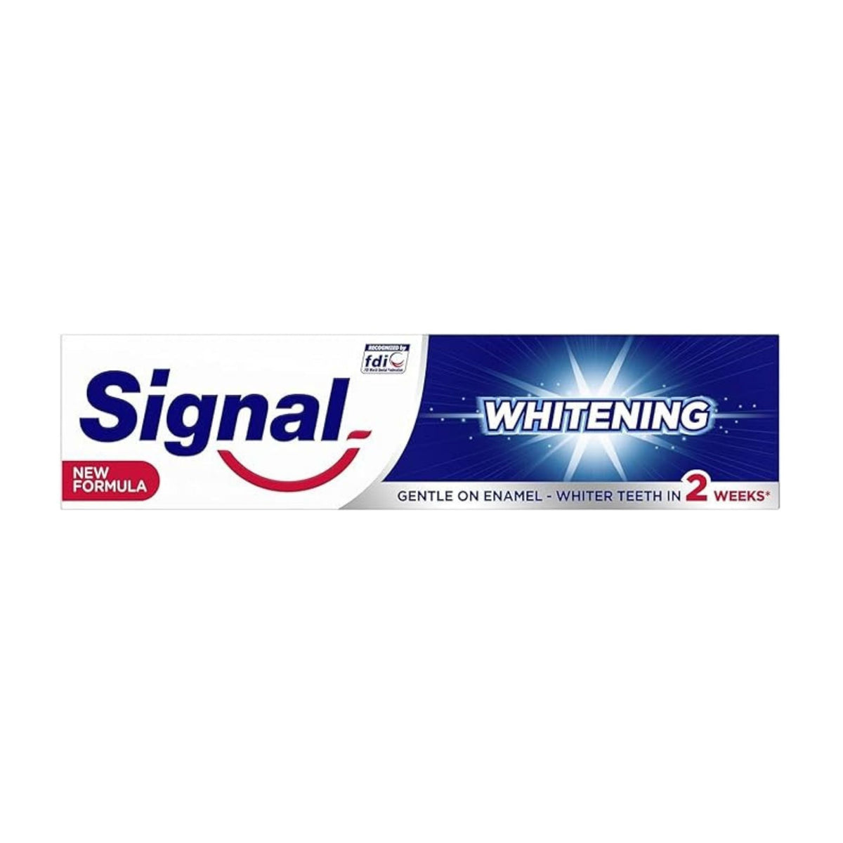 Refect Beauty Signal Whitening Toothpaste box featuring blue and white branding with enamel protection claims