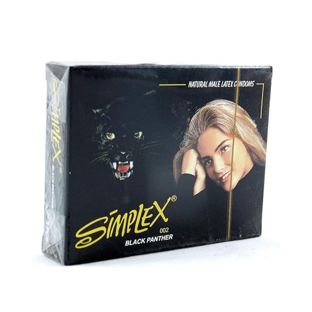 Refect Beauty Simplex Black Panther natural latex condom 3-pack box with black panther and woman illustration