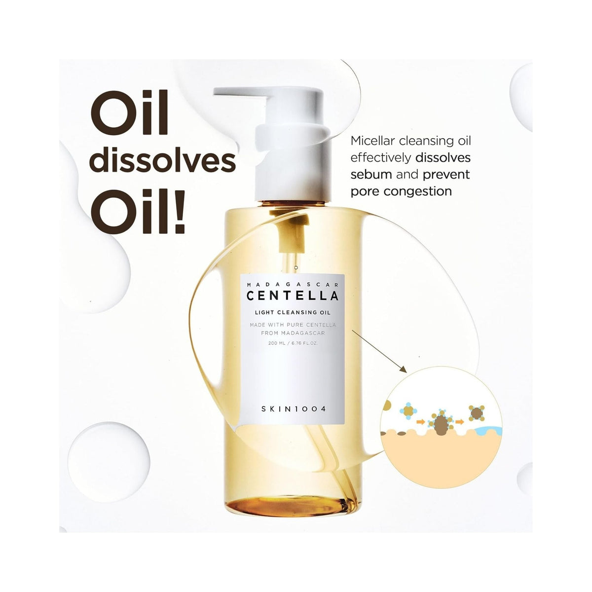 Refect Beauty SKIN1004 Madagascar Centella Light Cleansing Oil in a clear bottle with a pump dispenser