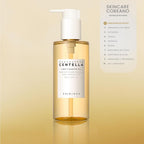 Refect Beauty SKIN1004 Centella Light Cleansing Oil in a clear pump bottle against a soft golden background.