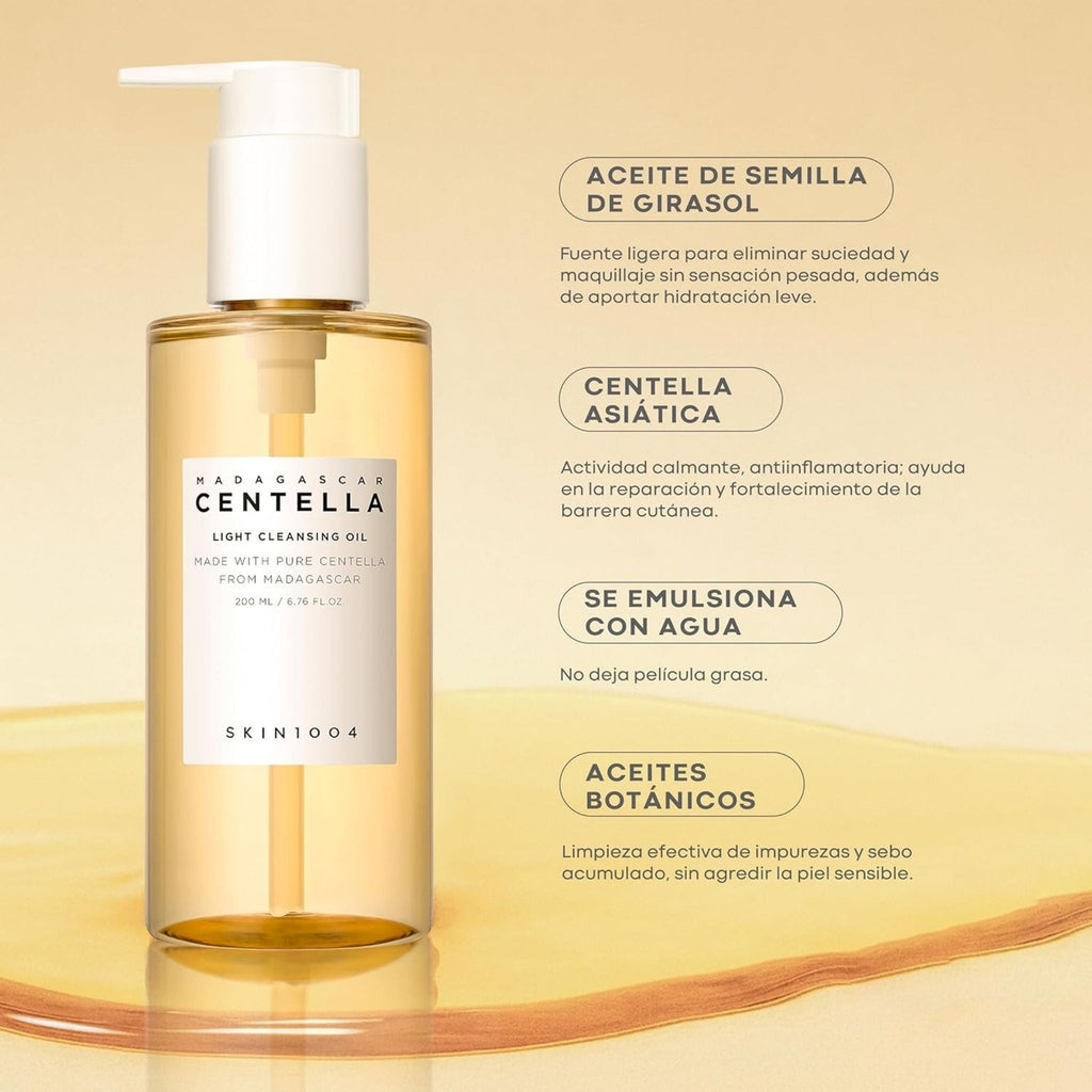 Refect Beauty SKIN1004 Madagascar Centella Light Cleansing Oil in a clear pump bottle with botanical ingredient labels