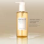 Refect Beauty SKIN1004 Centella Light Cleansing Oil in a clear pump bottle with light brown oil on a beige background.