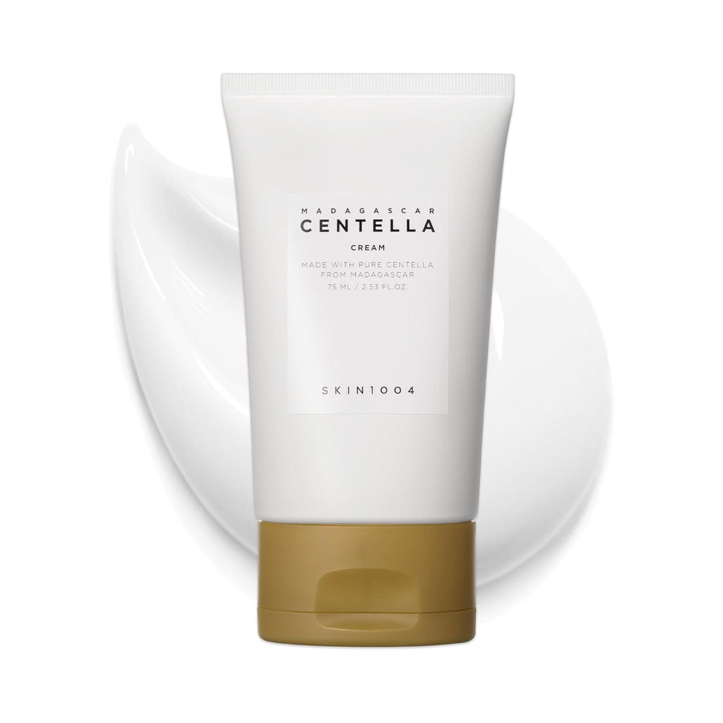Refect Beauty SKIN1004 Centella Cream in a white tube with a gold cap, shown with a swirl of rich cream texture.