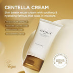 Refect Beauty SKIN1004 Centella Cream tube on a smooth surface with text highlights about skin barrier repair.