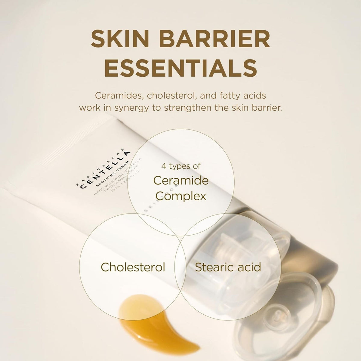 Refect Beauty SKIN1004 Centella Soothing Cream tube with ceramide, cholesterol, and stearic acid barrier ingredients.