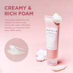 Refect Beauty SKIN1004 Centella Poremizing Deep Cleansing Foam tube with rich creamy foam on a soft pink background