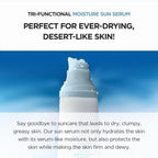 Refect Beauty SKIN1004 Hyalu-Cica Water-Fit Sun Serum pump bottle with water droplets against a blue background