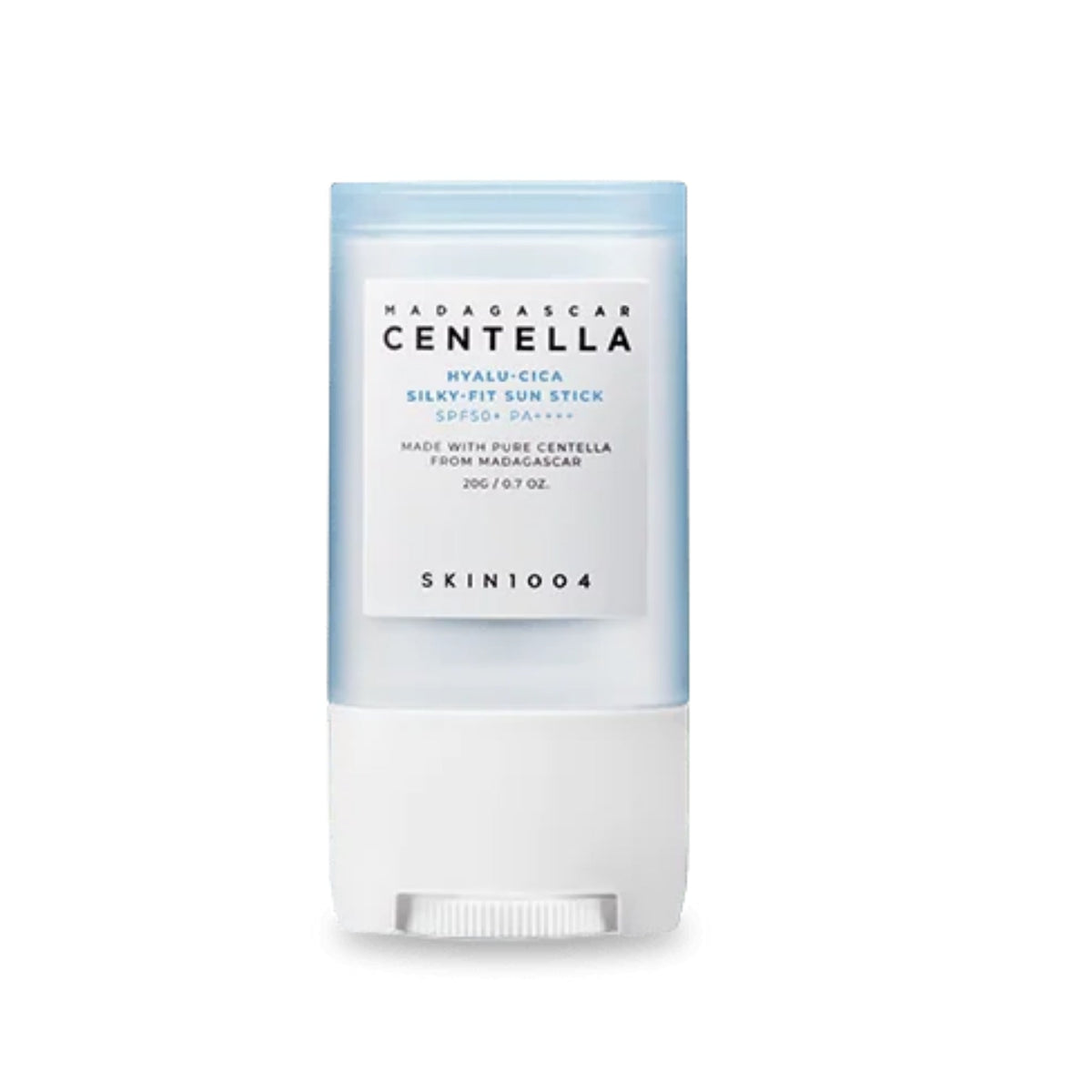 Refect Beauty SKIN1004 Madagascar Centella Hyalu-Cica Silky-Fit Sun Stick in a portable blue and white tube.