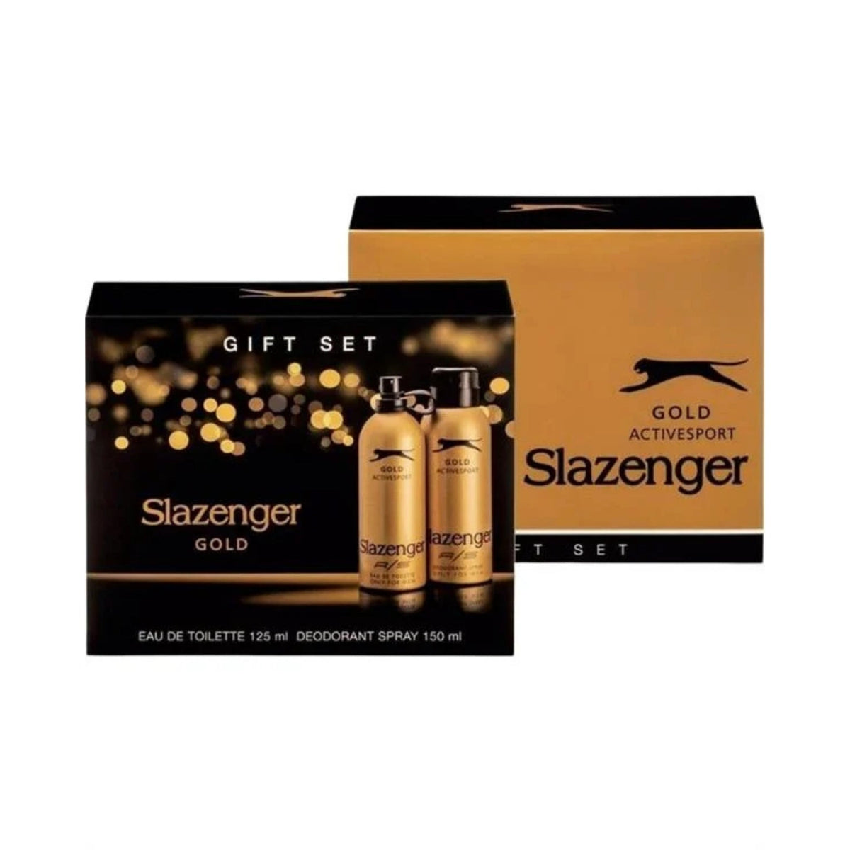Refect Beauty Slazenger Active Sport Gold men's gift set featuring a 125ml Eau de Toilette and 150ml deodorant spray.