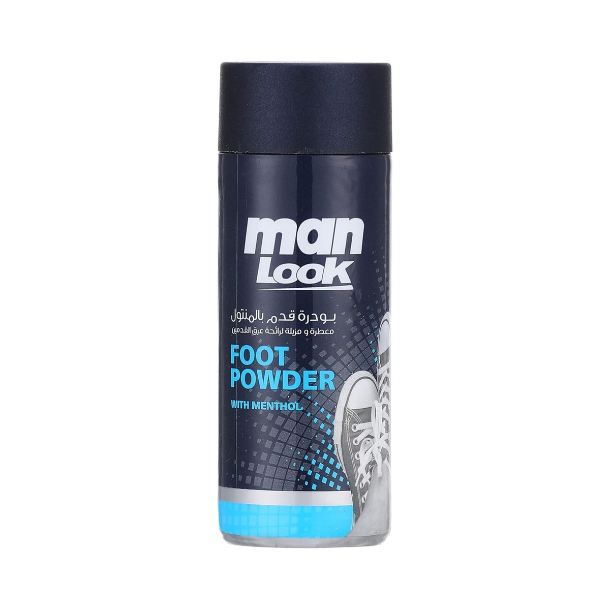 Refect Beauty Sleeve regular foot powder with menthol in a dark blue bottle for odor control and cooling comfort.