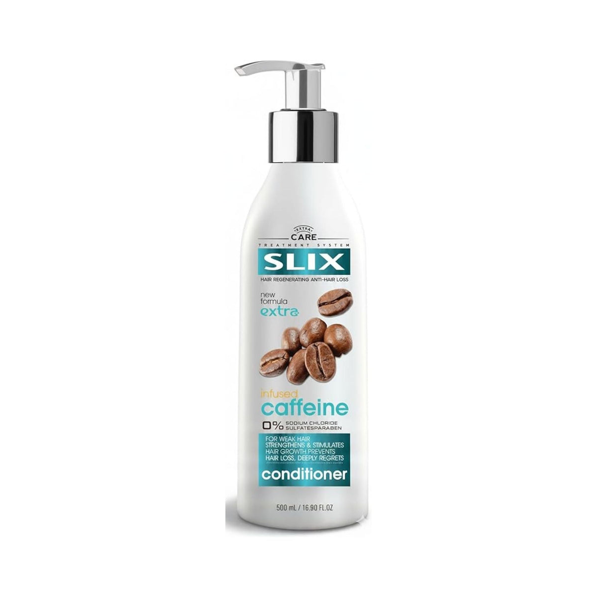 Refect Beauty Slix caffeine-infused hair regenerating conditioner in a white pump bottle for weak hair Main image