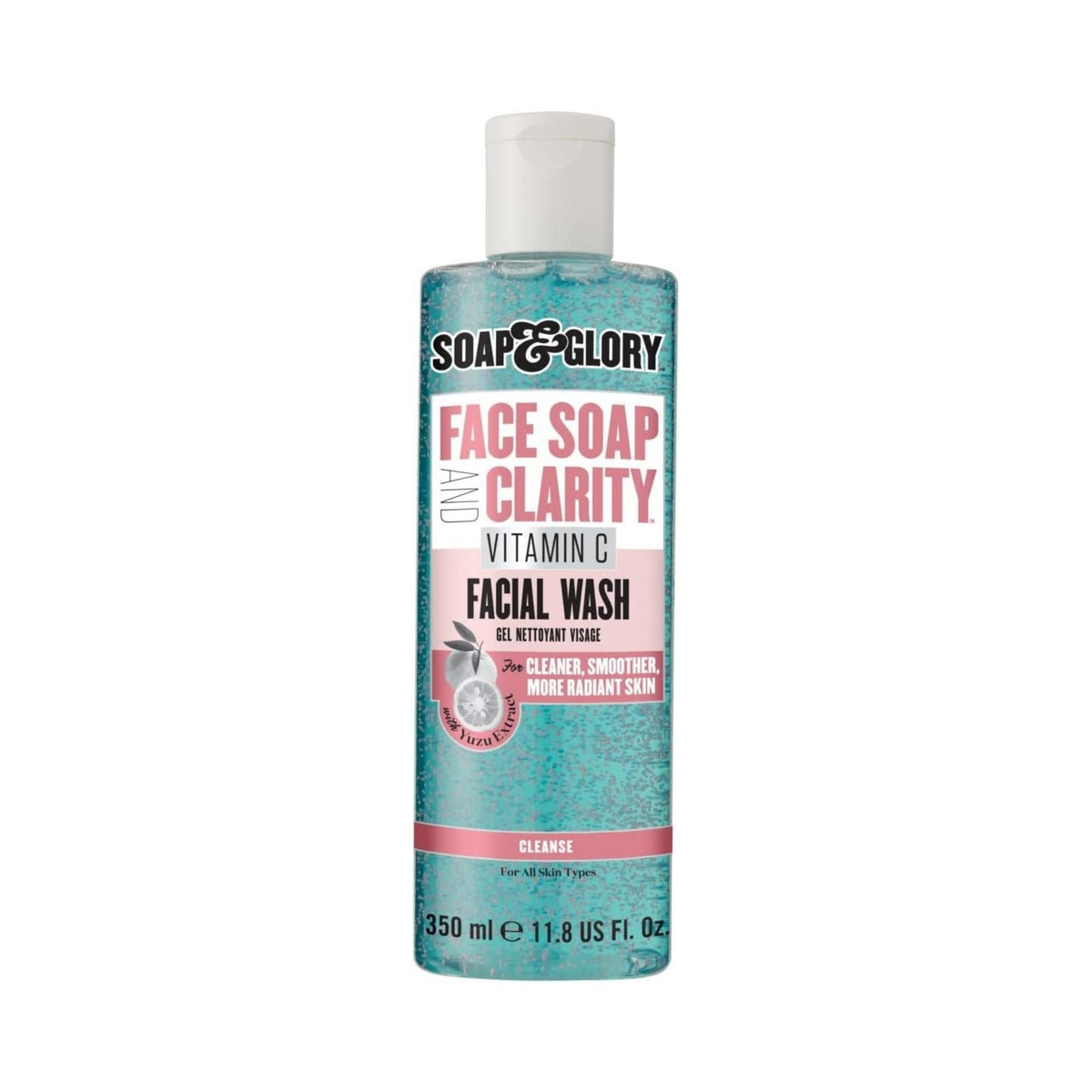 Refect Beauty Soap & Glory Face Soap and Clarity Vitamin C facial wash in a 350ml turquoise bottle