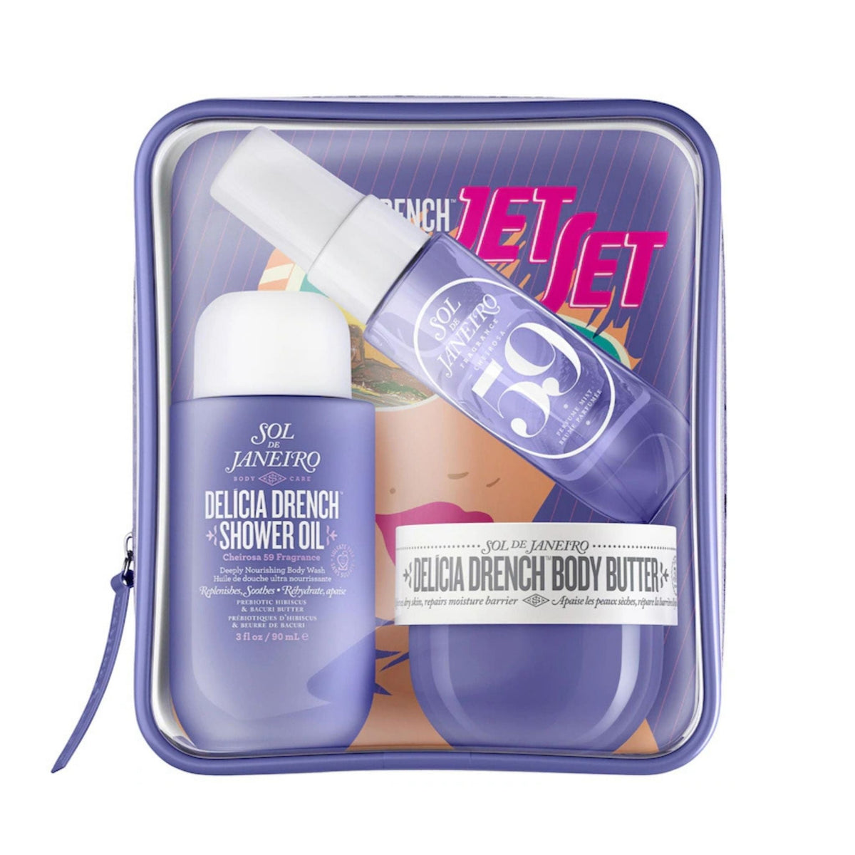 Refect Beauty Sol de Janeiro Delícia Drench Jet Set featuring travel-sized body wash, body butter, and fragrance mist.
