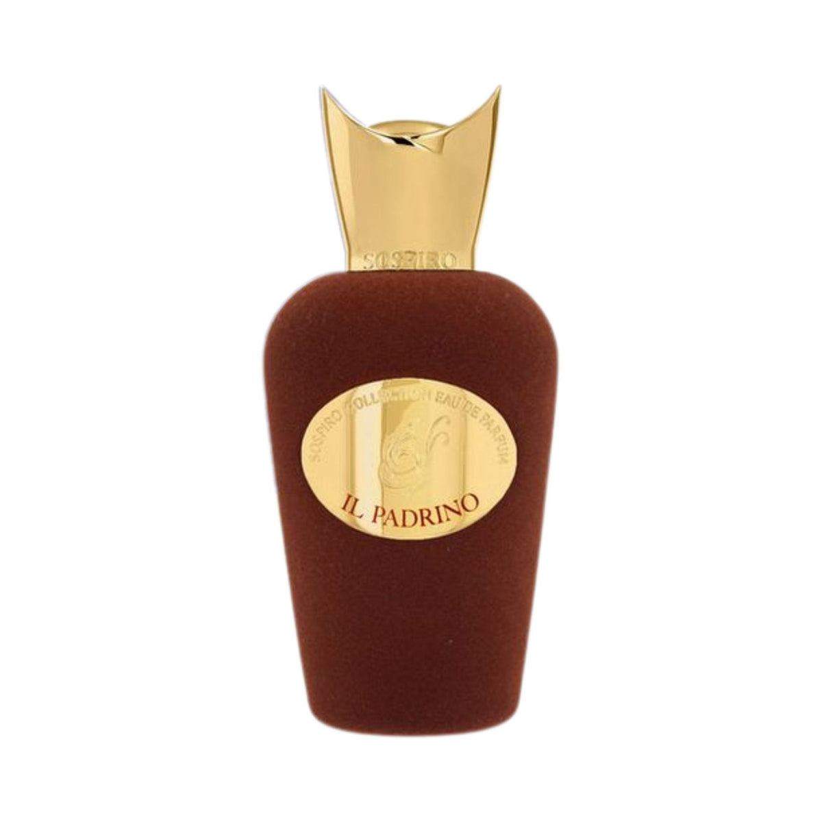 Refect Beauty Sospiro Il Padrino Eau de Parfum in a brown velvet bottle with a gold cap and elegant label