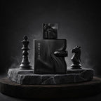 Refect Beauty French Avenue Spectre Wraith perfume bottle on a stone pedestal with chess pieces in a dark setting
