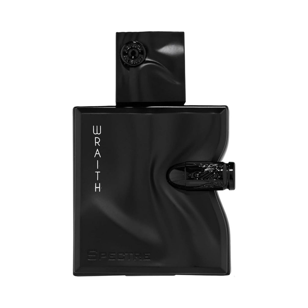 Refect Beauty French Avenue Spectre Wraith Eau de Parfum in a sleek, matte black bottle with a unique dented design.
