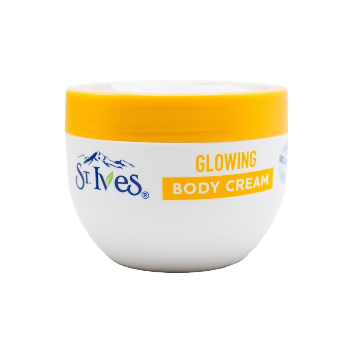 Refect Beauty St. Ives Glowing Body Cream in a white jar with a yellow lid for radiant, hydrated skin.
