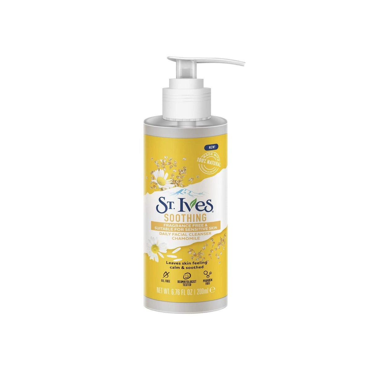 Refect Beauty St. Ives Soothing Chamomile Daily Facial Cleanser in a pump bottle for sensitive skin.
