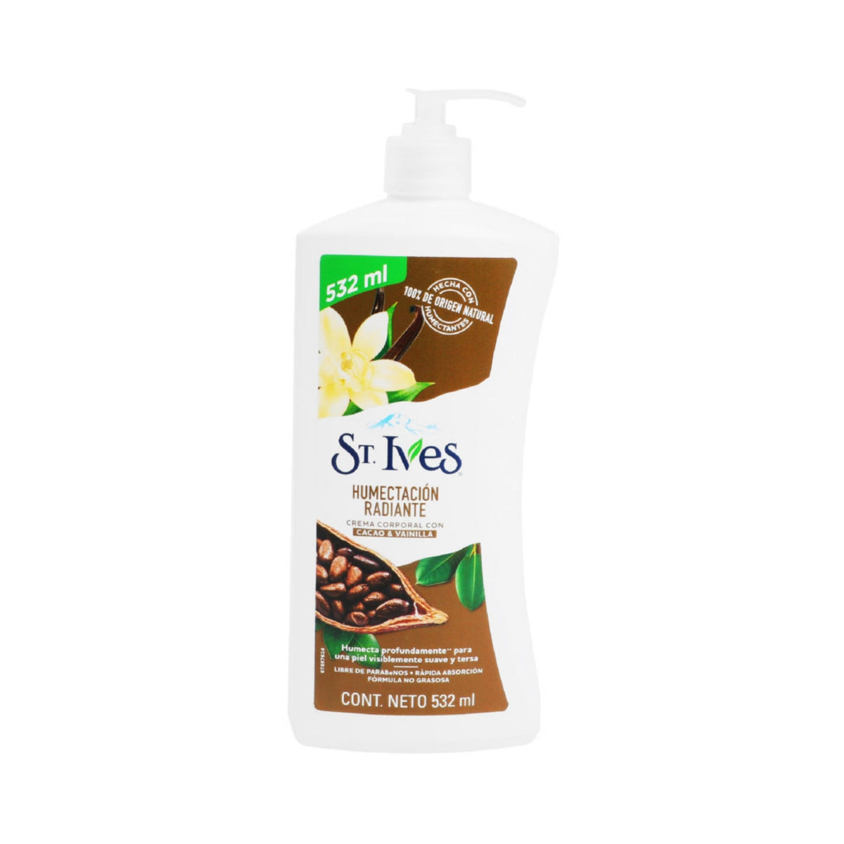 Refect Beauty St. Ives Radiant Hydration Cocoa and Vanilla body cream in a 532ml pump bottle for dry skin.