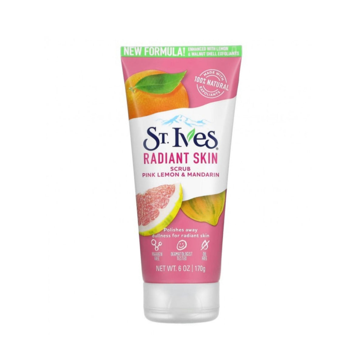 Refect Beauty St. Ives Pink Lemon and Mandarin Orange face scrub in a pink squeeze tube for radiant skin