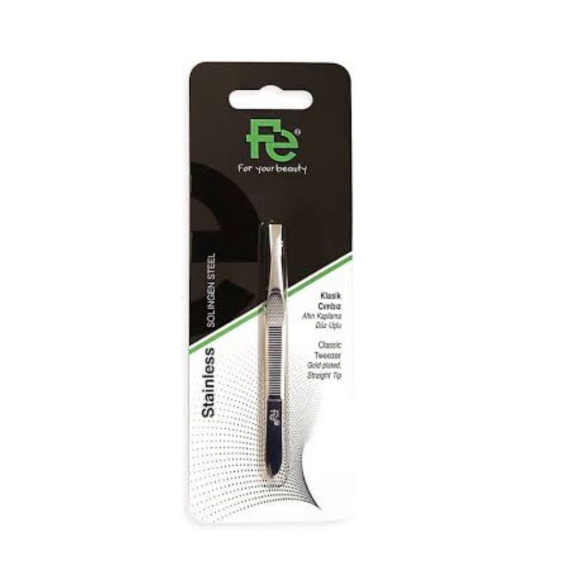Refect Beauty Fe stainless steel classic straight tip tweezers in retail packaging for eyebrow grooming