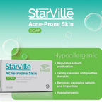Refect Beauty Starville acne-prone skin cleansing soap bar in white packaging with tea tree oil benefits listed.