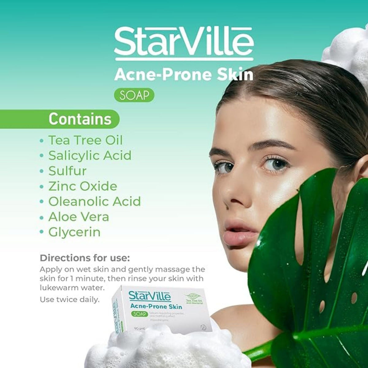 Refect Beauty Starville acne-prone skin soap bar with salicylic acid and tea tree oil for clear, refreshed skin.
