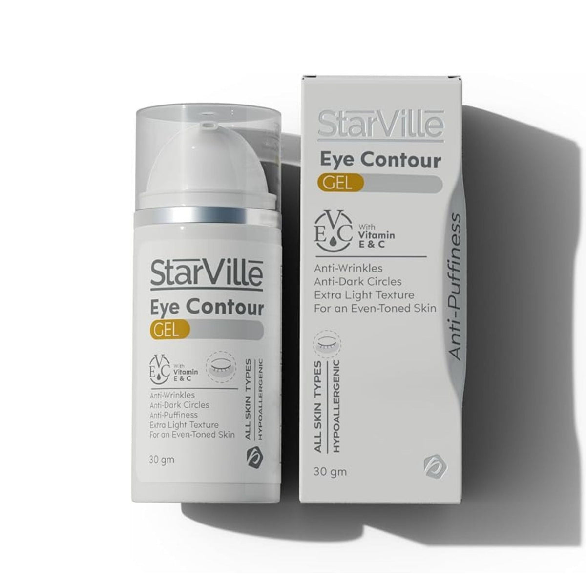 Refect Beauty StarVille Eye Contour Gel bottle and box for reducing puffiness and dark circles on all skin types.