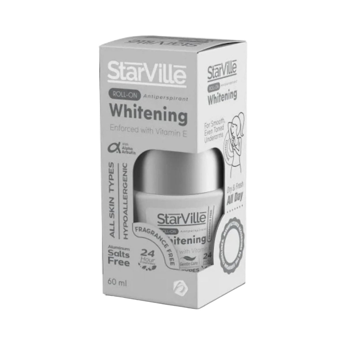 Refect Beauty StarVille whitening roll-on antiperspirant deodorant in fragrance-free formula for even skin tone.