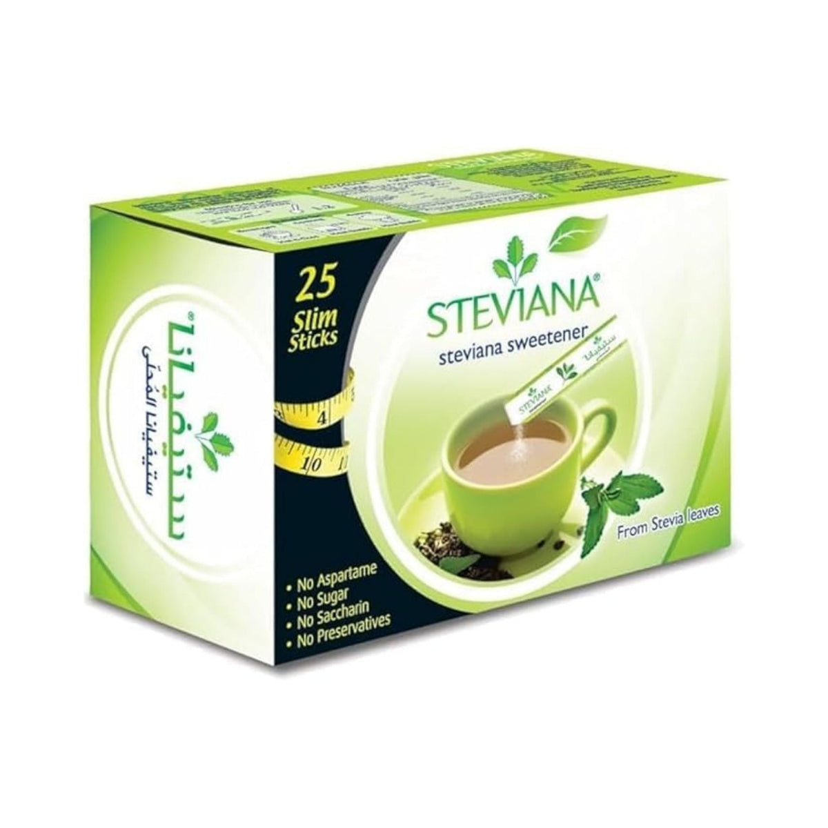 Refect Beauty Steviana natural sweetener box with 25 slim sachets for low-calorie sugar-free beverage sweetening