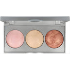 Refect Beauty Golden Rose Strobing Highlighter Palette featuring three shimmering powder shades in a grey compact.