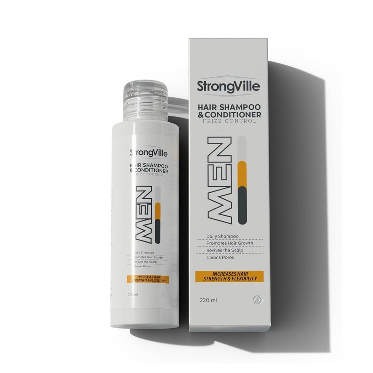 Refect Beauty StrongVille Men 2-in-1 hair shampoo and conditioner bottle and box for hair strength and frizz control