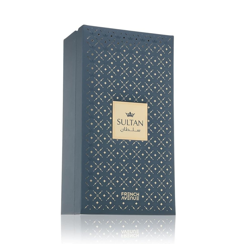 Refect Beauty French Avenue Sultan The Founder unisex eau de parfum in a dark blue decorative box with gold accents.