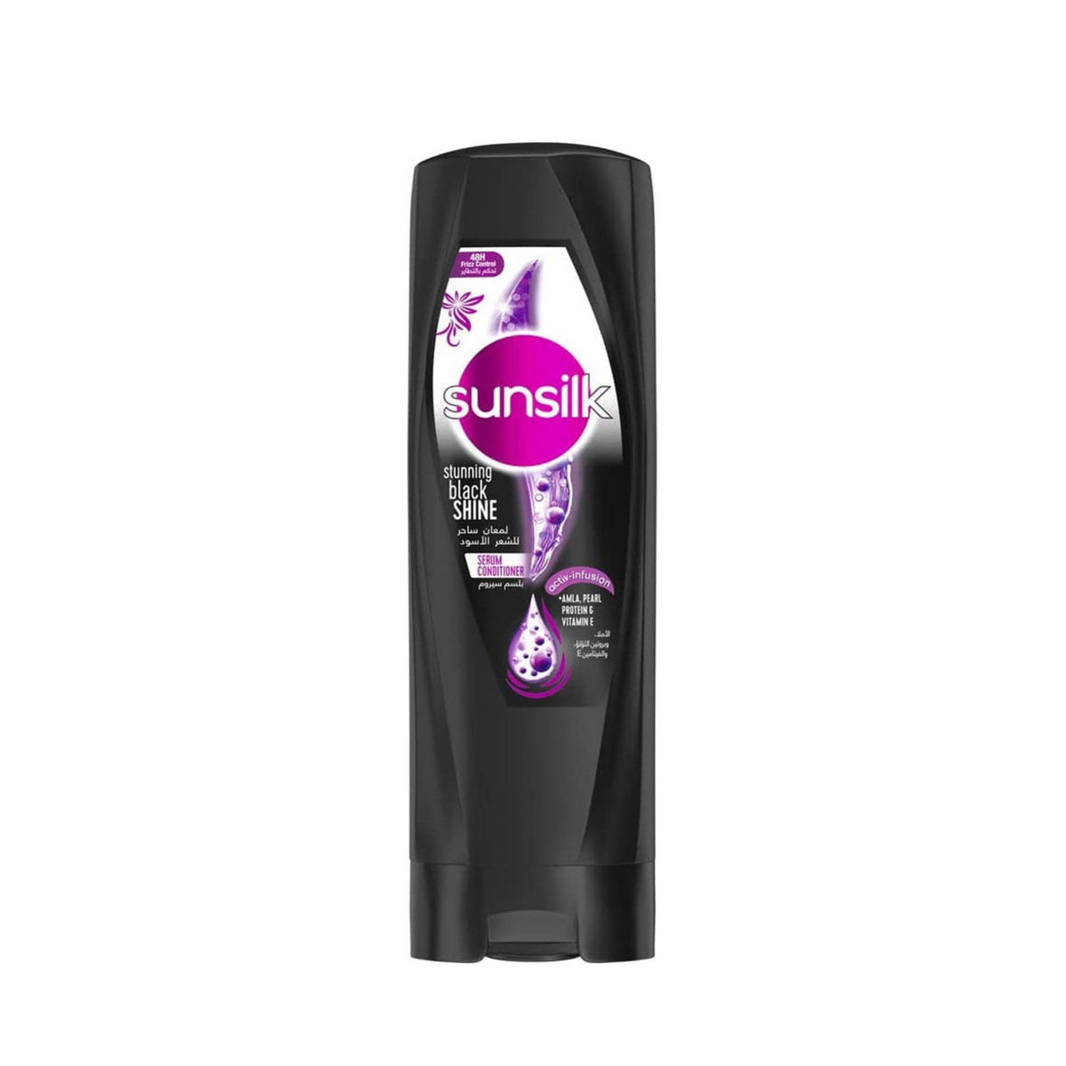 Refect Beauty Sunsilk Black Shine Conditioner bottle with Amla, Pearl Protein, and Vitamin E for radiant black hair.