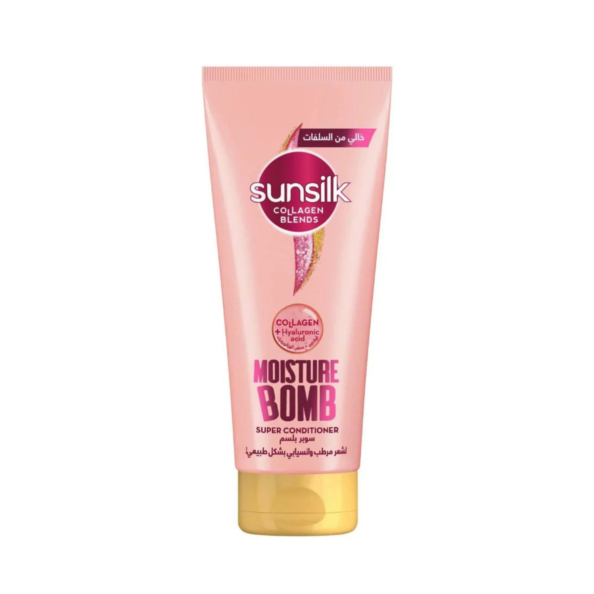 Refect Beauty Sunsilk Collagen Blends Moisture Bomb sulfate-free super conditioner in a pink squeeze tube.