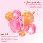 Refect Beauty Sunsilk Collagen Blends Moisture Bomb conditioner tube surrounded by pink and orange hydration bubbles.