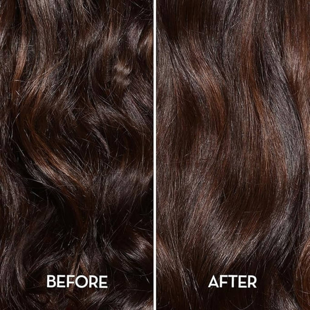 Refect Beauty Sunsilk Strength & Shine leave-in cream showing before and after results on dark wavy hair