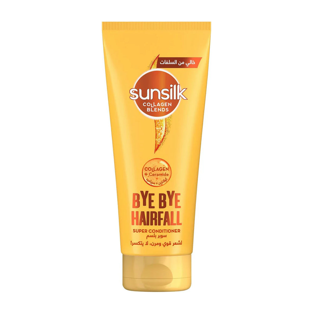 Refect Beauty Sunsilk Bye Bye Hair Fall Super Conditioner in a yellow squeeze tube with collagen and ceramide formula