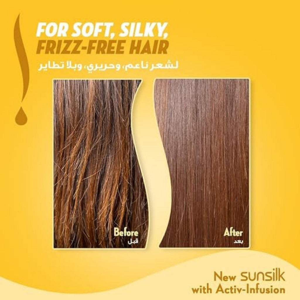 Refect Beauty Sunsilk shampoo before and after comparison showing transformation from frizzy to smooth silky hair