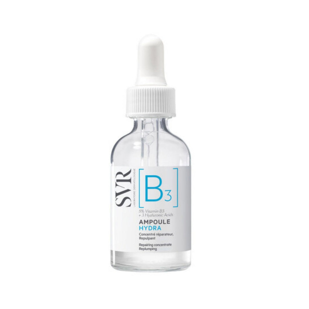Refect Beauty SVR Ampoule Hydra Vitamin B3 hydrating serum in a clear glass bottle with a white dropper cap.
