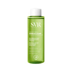 Refect Beauty SVR Sebiaclear Micro-Peel exfoliating renewal water in a green bottle for oily and acne-prone skin.